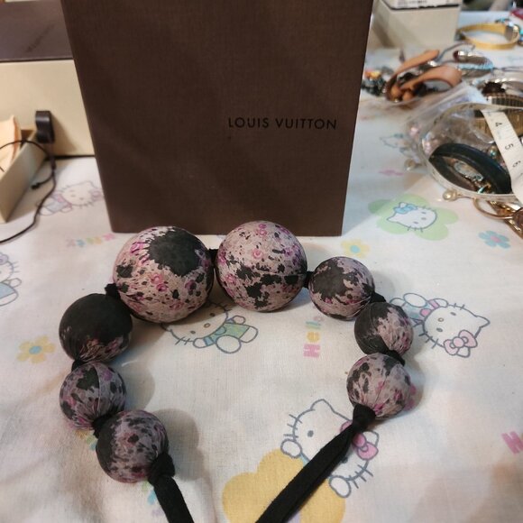 RARE Auth Louis Vuitton Liberty of London Dark Beads Fabric Necklace 2007 Runway - Picture 2 of 8